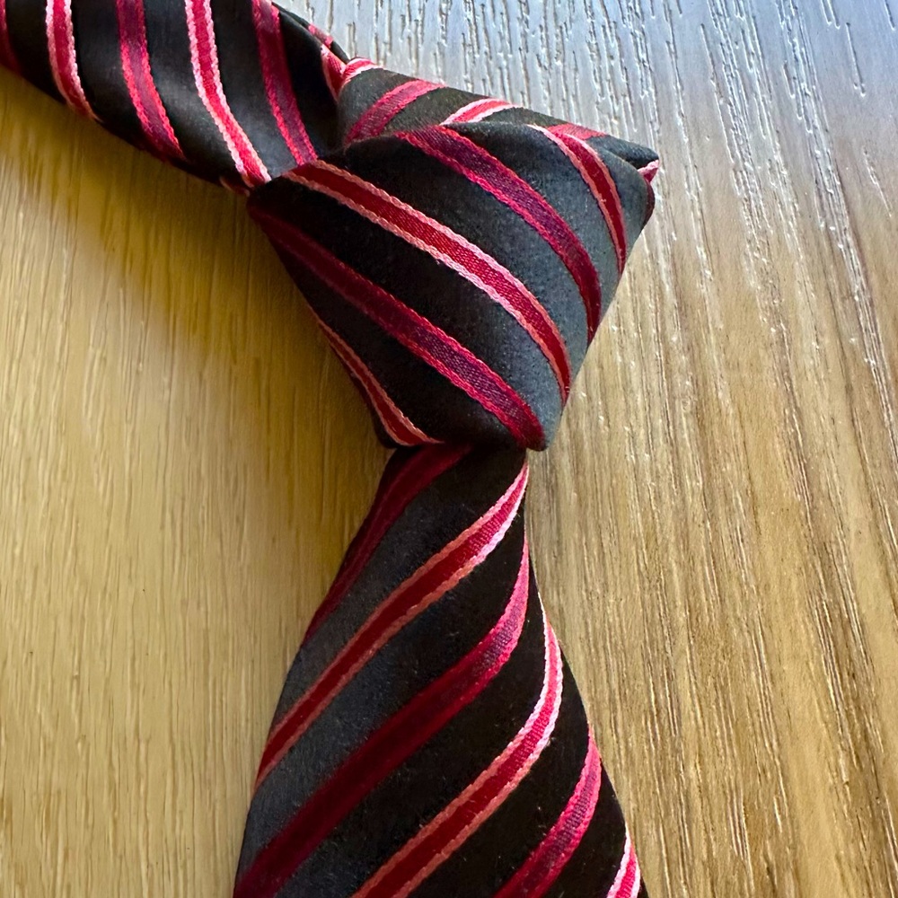 FERRARI Red Pink Black Striped Silk Tie
